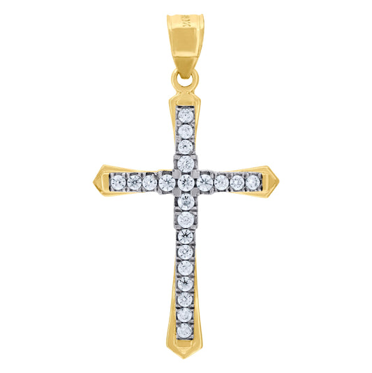 10K Gold Two-Tone Cubic-Zirconia Unisex Cross Religious Charm Pendant