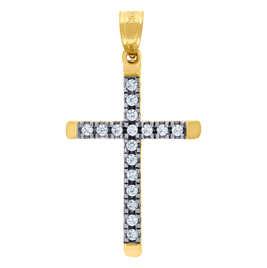 10K Gold Two-Tone Cubic-Zirconia Unisex Cross Religious Charm Pendant
