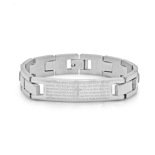 Stainless Steel Mens Lords Prayer Religious Link Bracelet