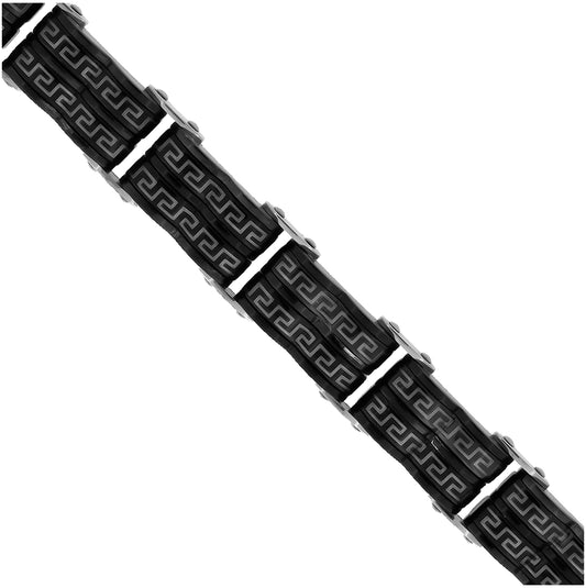 Stainless Steel Black-tone Mens Greek Key Pattern Fashion Link Bracelet