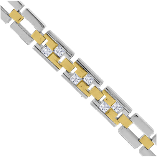 Stainless Steel Yellow-tone Unisex Cubic Zirconia Fashion Link Bracelet