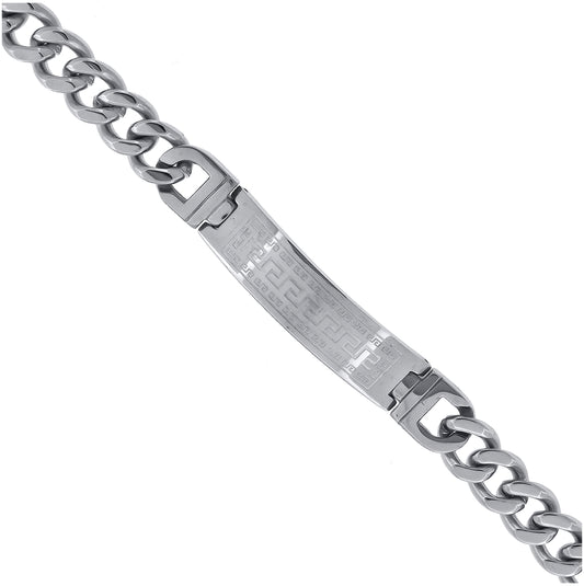 Stainless Steel Mens Greek Key Pattern Fashion Curb Link Bracelet
