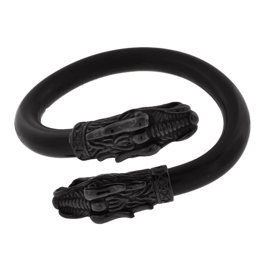 Stainless Steel Black-Tone Rubber Mens Dragon Head Bracelet