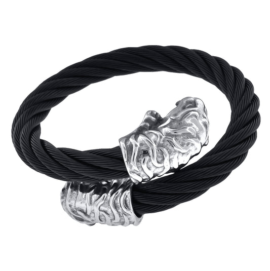 Stainless Steel Black Rope Mesh Mens Dragon Head Bracelet