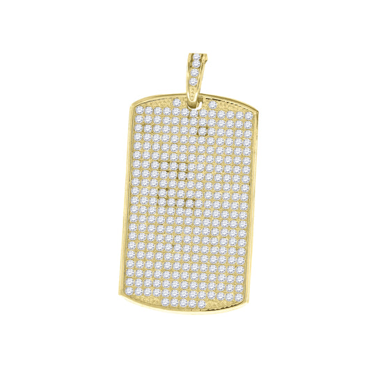 Sterling Silver Yellow-Tone Mens Cubic Zirconia Dog Tag Charm Pendant