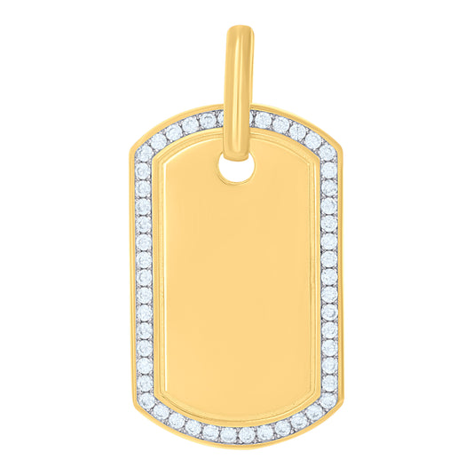 Sterling Silver Mens Cubic Zirconia Dog Tag Charm Pendant