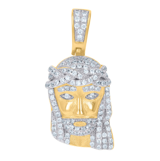 Sterling Silver Or Yellow-Tone Mens Cubic Zirconia Jesus Religious Charm Pendant