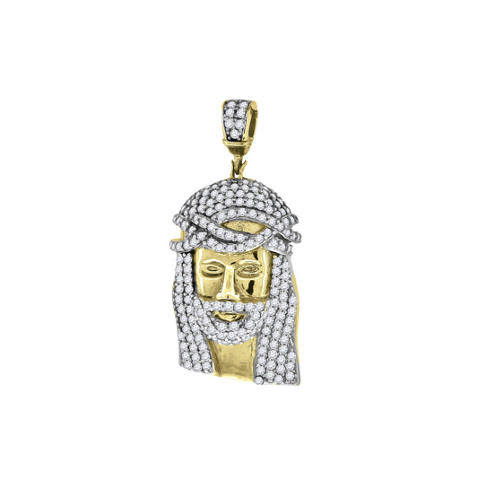 Sterling Silver Mens Cubic Zirconia Jesus Religious Charm Pendant