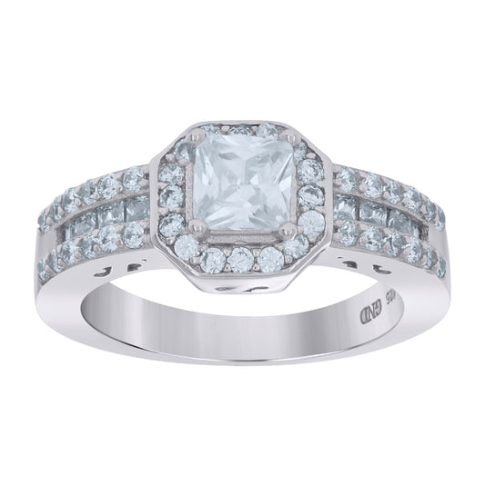 Sterling Silver Womens Cubic Zirconia Octagon Head Bridal Anniversary Engagement Wedding Ring