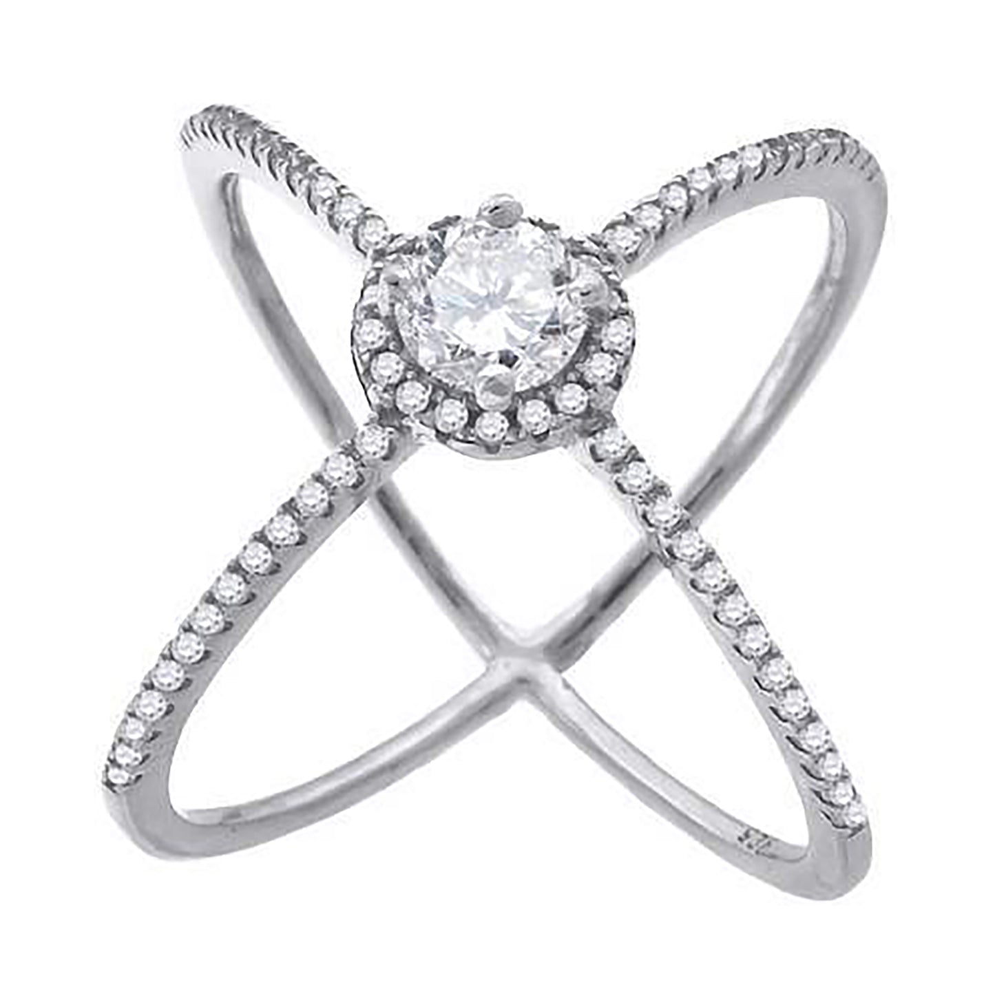 Sterling Silver Womens Cubic-Zirconia Criss Cross Fashion Bridal Anniversary Wedding Engagement Band Ring