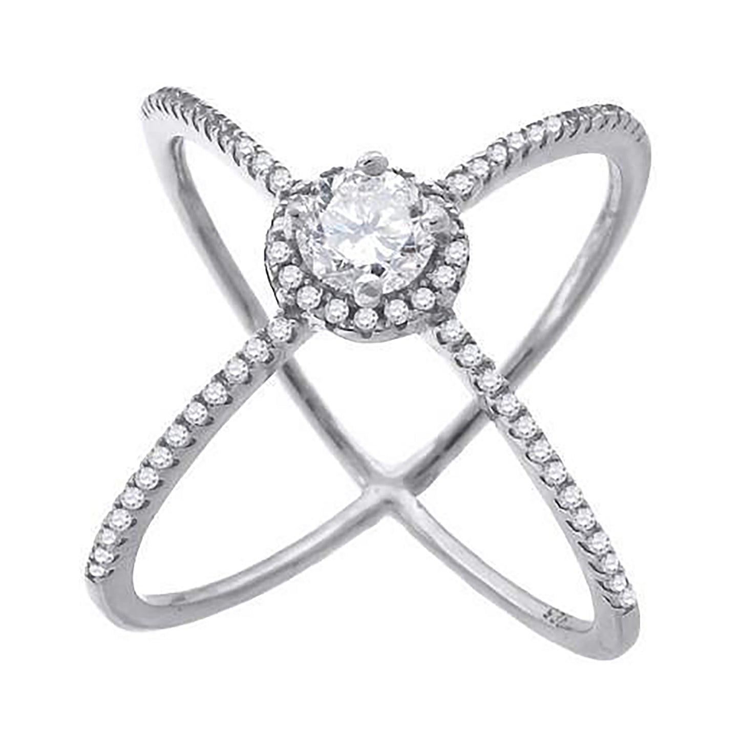 Sterling Silver Womens Cubic-Zirconia Criss Cross Fashion Bridal Anniversary Wedding Engagement Band Ring