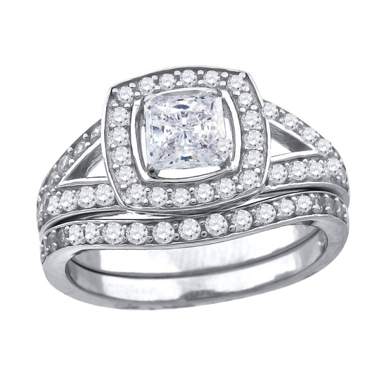 Sterling Silver Women's Cubic Zirconia Square Head Bridal Anniversary Engagement Wedding Ring