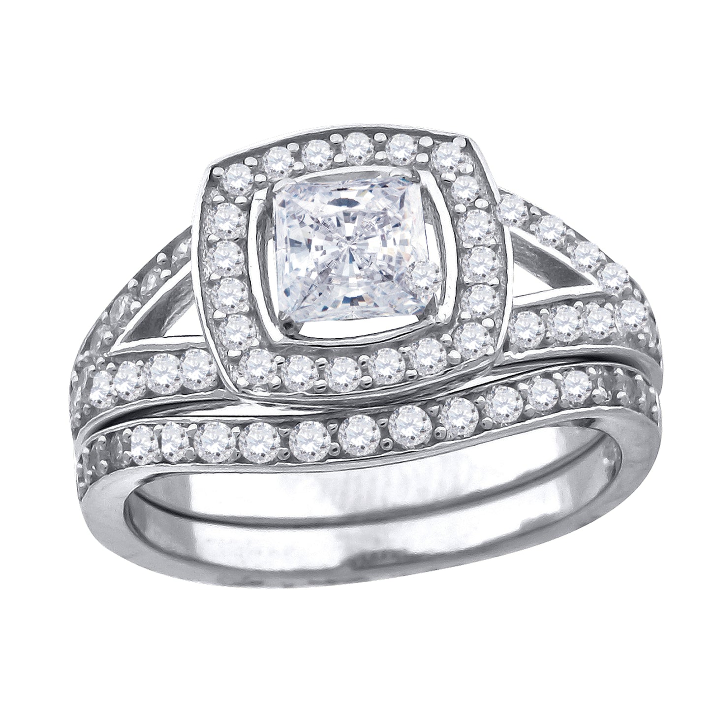 Sterling Silver Women's Cubic Zirconia Square Head Bridal Anniversary Engagement Wedding Ring