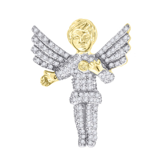 Sterling Silver Yellow-Tone Mens Cubic Zirconia Religious Angel Charm Pendant