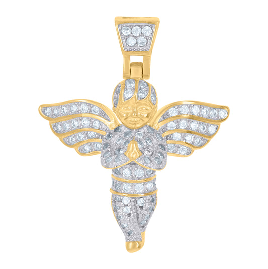 Sterling Silver Mens Cubic Zirconia Religious Praying Angel Charm Pendant
