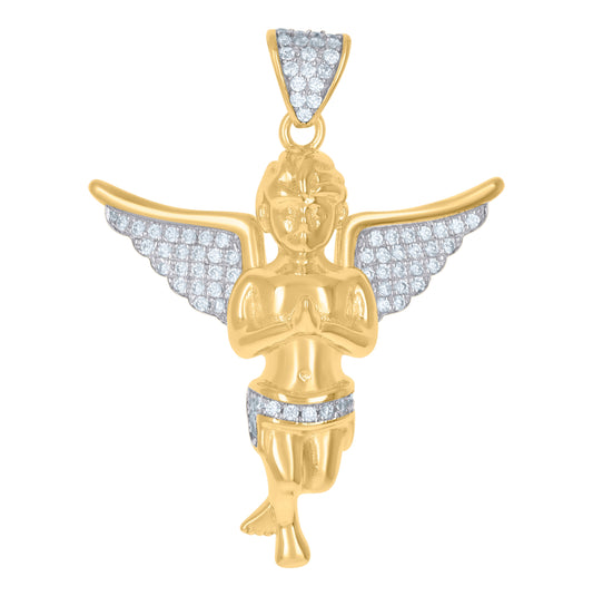Sterling Silver Or Yellow-Tone Mens Cubic Zirconia Religious Praying Angel Charm Pendant