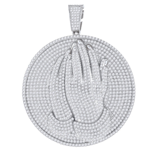 Sterling Silver Mens Cubic Zirconia Religious Praying Hands Charm Pendant