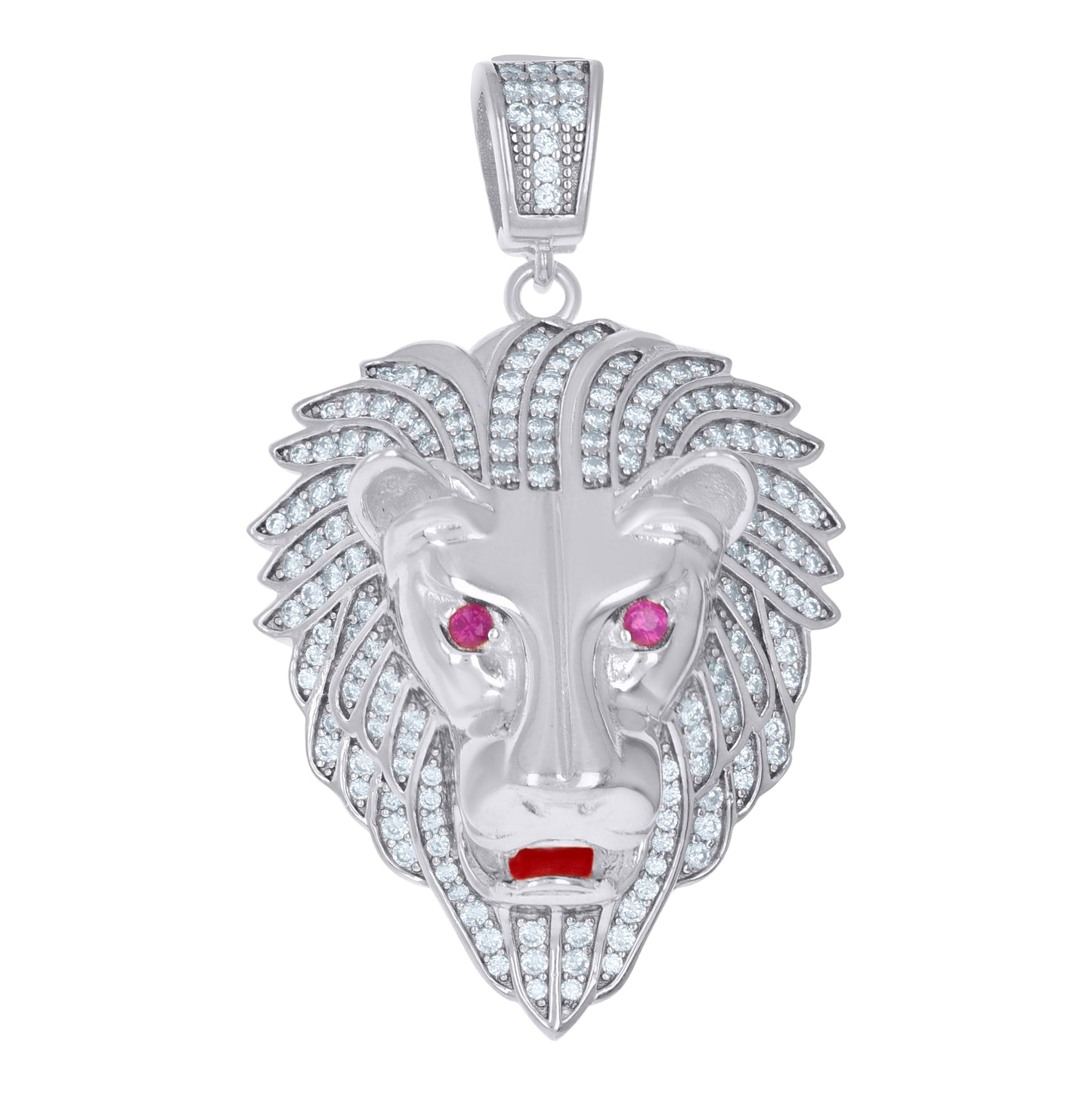 Sterling Silver Men Pink Cubic-Zirconia Zodiac Sign/Wildlife Animal Leo/Lion Charm Pendant