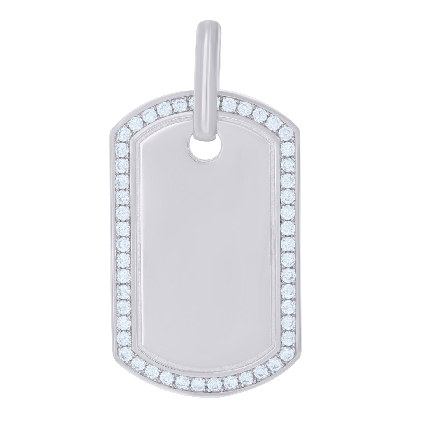 Sterling Silver Mens Round Cubic Zirconia Dog Tag Charm Pendant