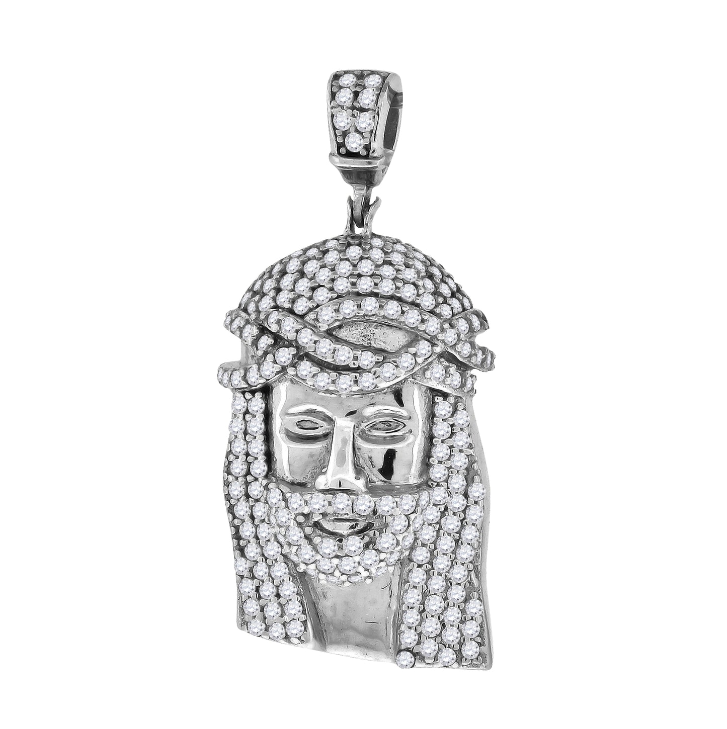 Sterling Silver Mens Cubic Zirconia Jesus Religious Charm Pendant