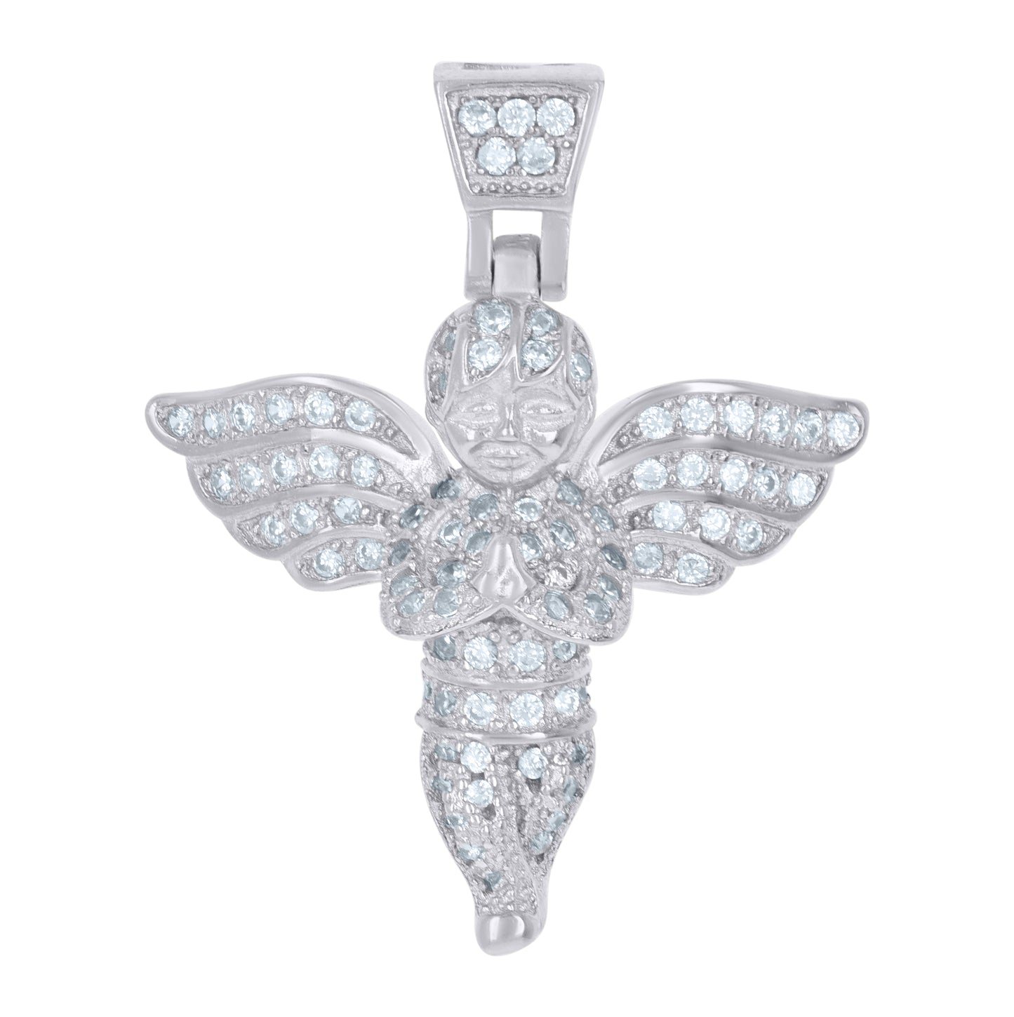 Sterling Silver Mens Cubic Zirconia Religious Praying Angel Charm Pendant