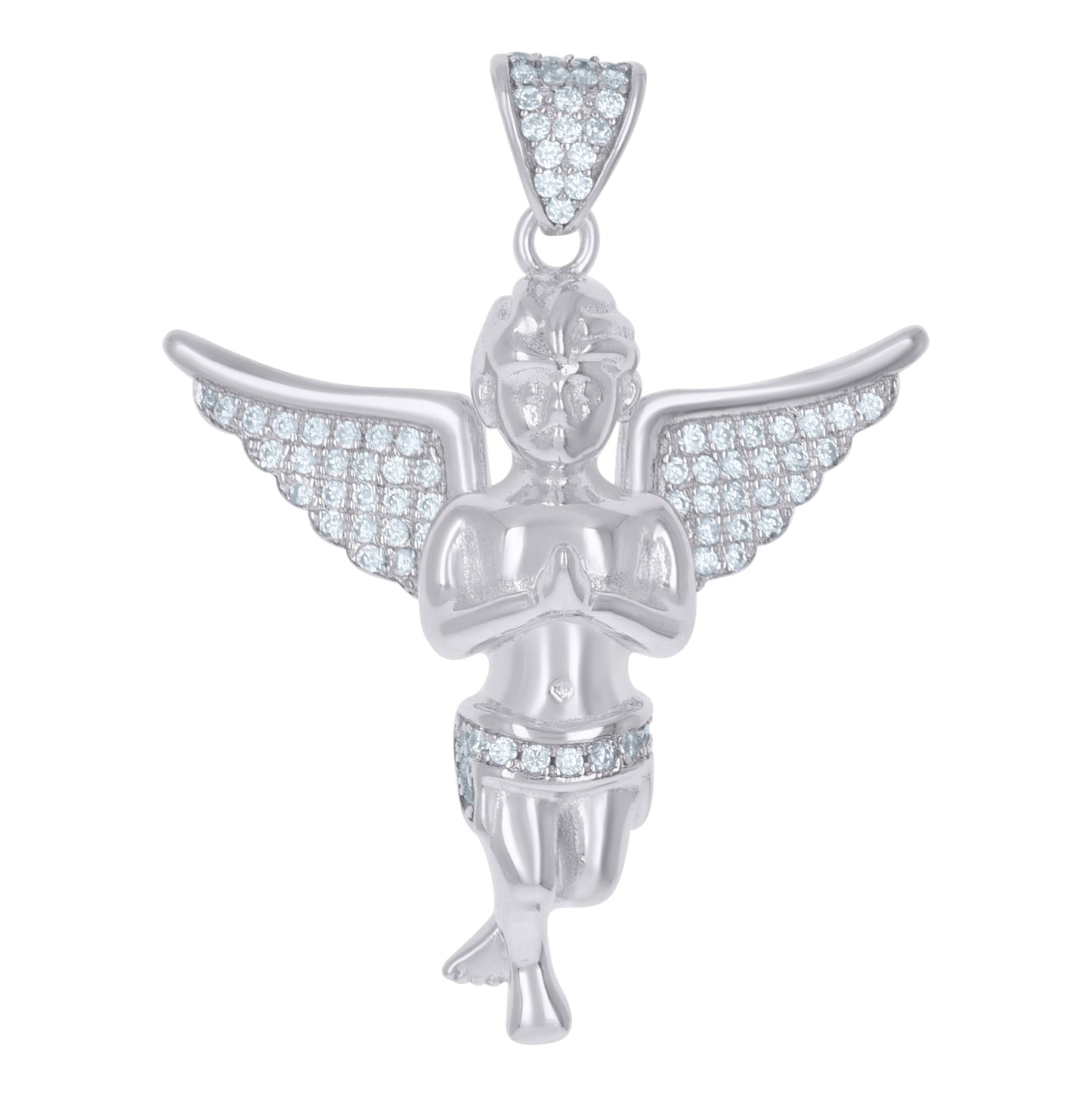 Sterling Silver Or Yellow-Tone Mens Cubic Zirconia Religious Praying Angel Charm Pendant