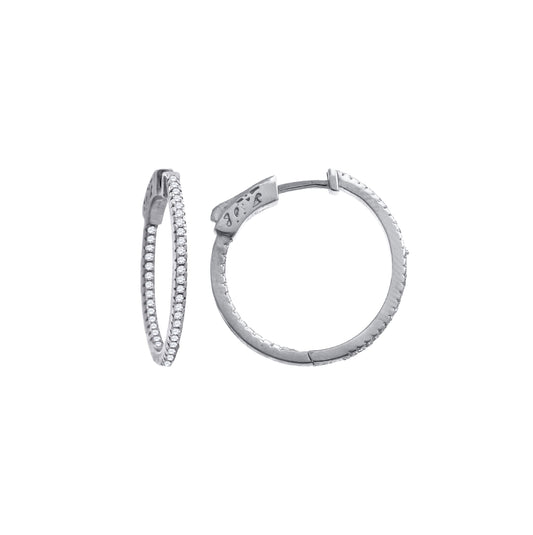 Sterling Silver Womens Cubic Zirconia Single Row Huggie Hoop Earrings