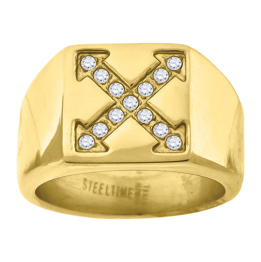 Stainless Steel Yellow-tone Mens Cubic Zirconia Square Head Fashion Comfort-fit Bridal Anniversary Wedding Engagement Band Ring