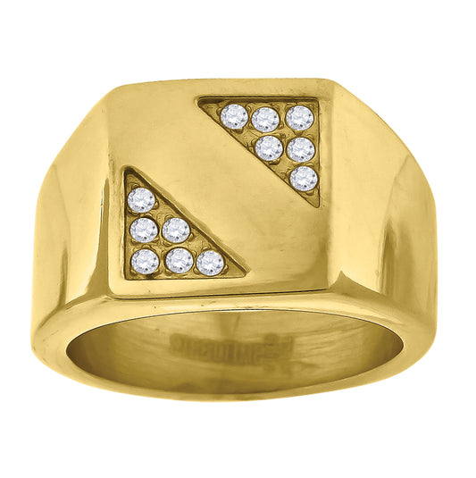 Stainless Steel Yellow-tone Men's Cubic Zirconia Square Head Fashion Comfort-fit Bridal Anniversary Wedding Engagement Band Ring