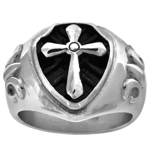 Stainless Steel Mens Antiqued Cross Religious Comfort-fit Bridal Anniversary Wedding Engagement Band Ring