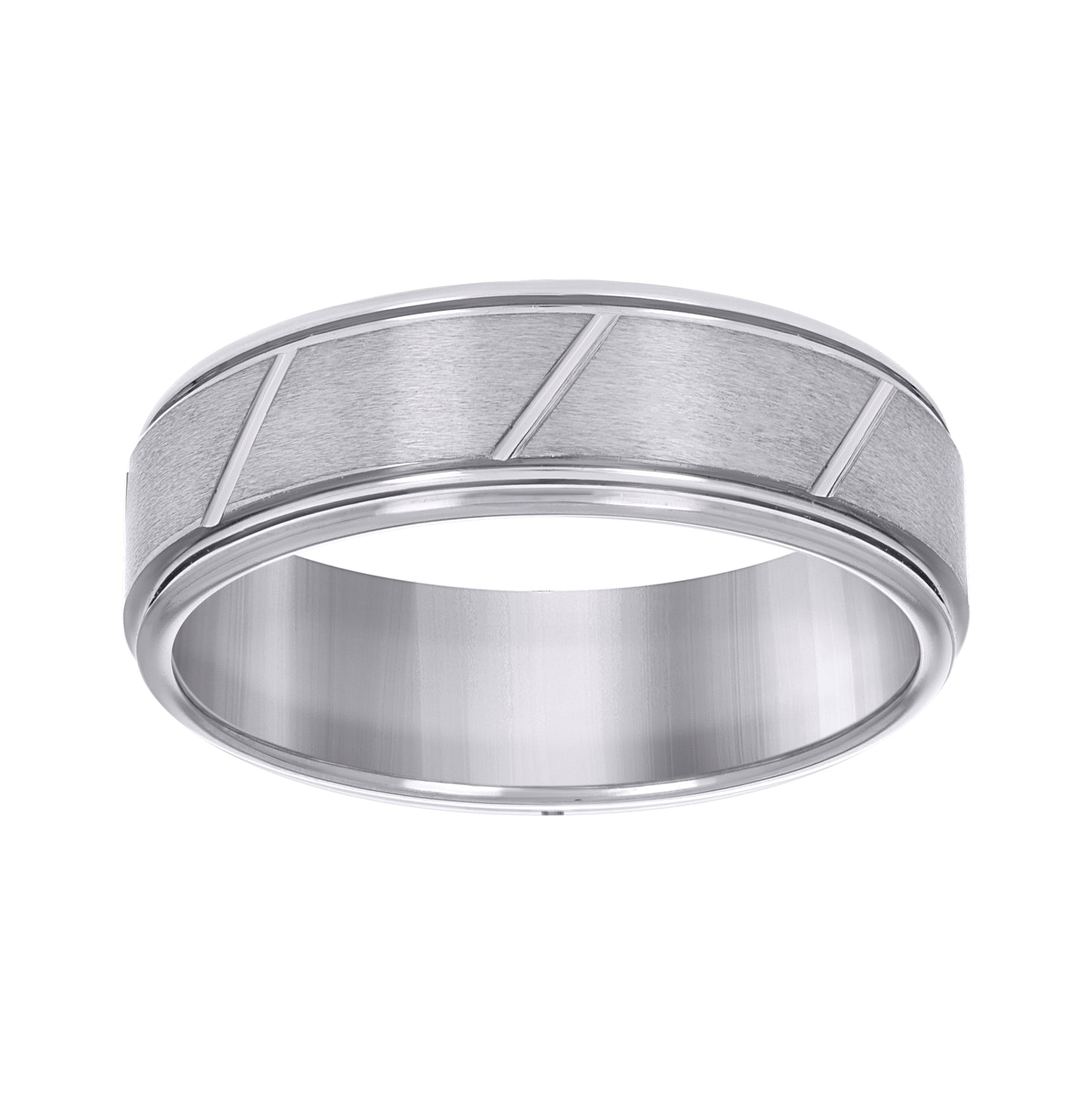 Tungsten Brushed Center Diagonal Grooves Mens Comfort-fit 8mm Sizes 7 - 14 Bridal Anniversary Engagement Wedding Band