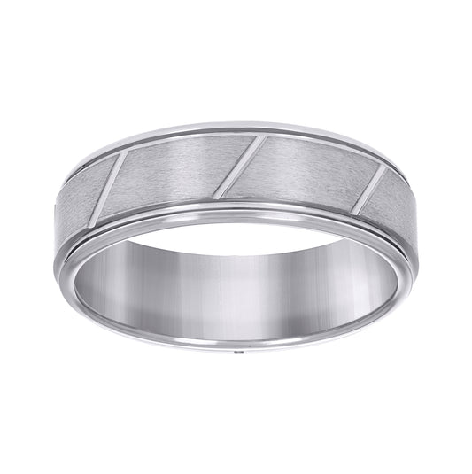 Tungsten Brushed Center Diagonal Grooves Mens Comfort-fit 8mm Sizes 7 - 14 Bridal Anniversary Engagement Wedding Band