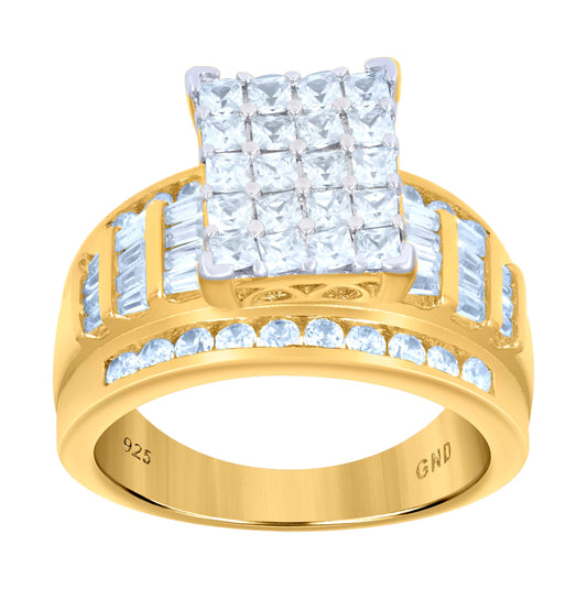 Sterling Silver Yellow-Tone Women's Cubic Zirconia Cinderella Bridal Anniversary Wedding Engagement Band Ring