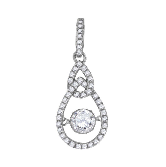 Sterling Silver Womens Sparkling Shaking Cubic Zirconia In Center Of Tear Drop Pendant Charm