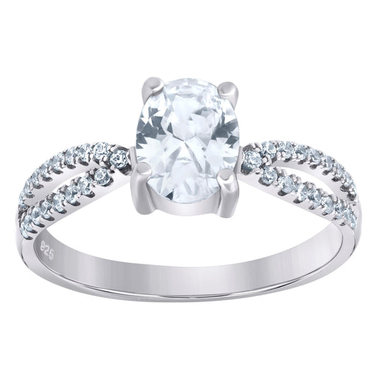 Sterling Silver Women's Oval Cubic Zirconia Fashion Bridal Anniversary Wedding Engagement Band Ring