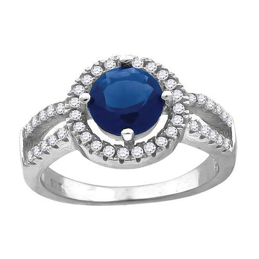 Sterling Silver Women's Royal Blue Cubic Zirconia Fancy Bridal Anniversary Wedding Engagement Band Ring