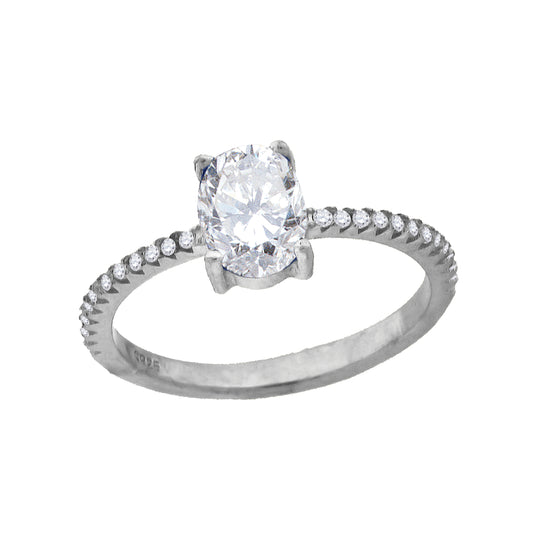 Sterling Silver Womens Oval Cubic Zirconia Fashion Bridal Anniversary Wedding Engagement Band Ring