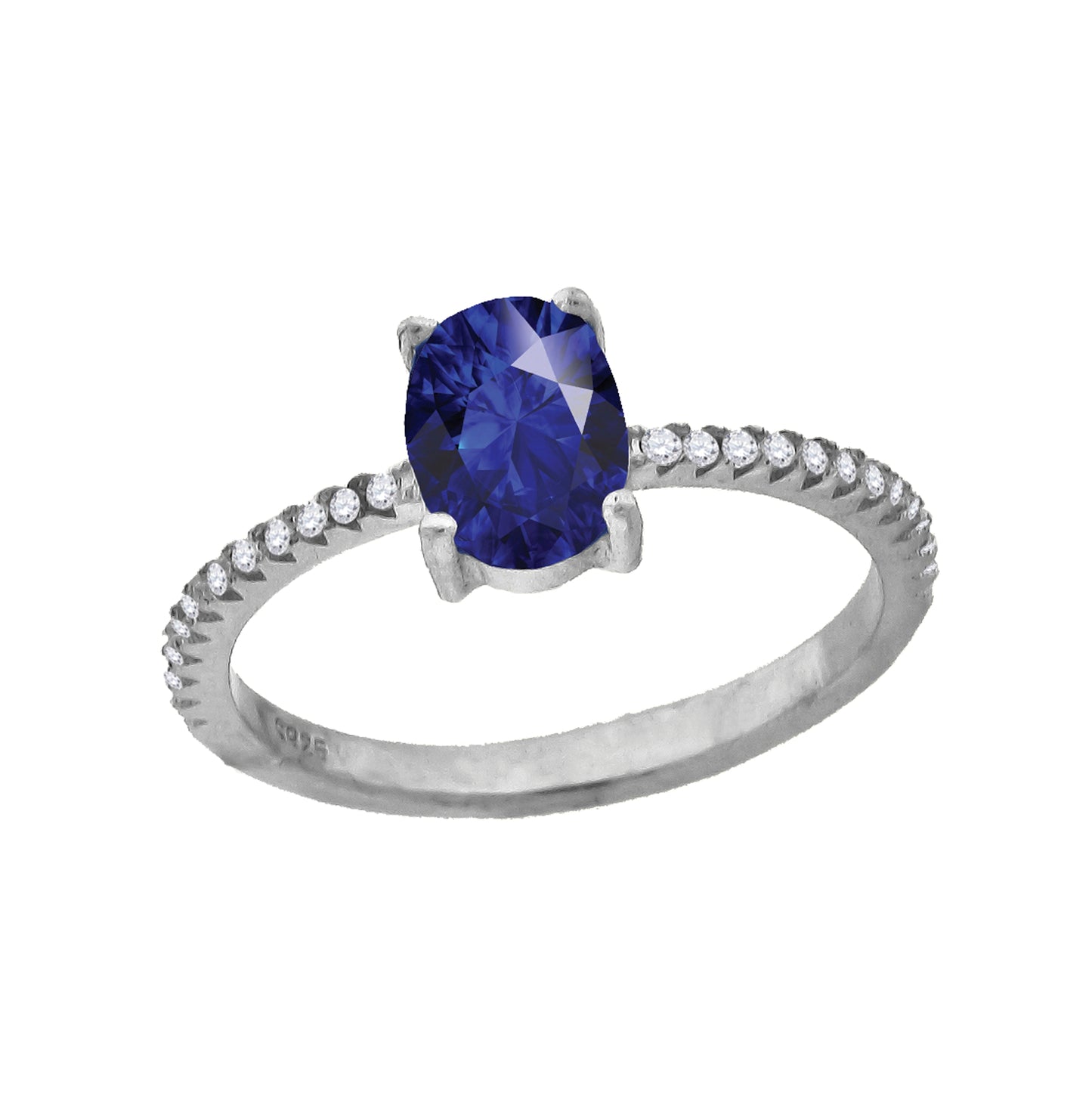 Sterling Silver Womens White Royal Blue Oval Cubic Zirconia Bridal Anniversary Wedding Engagement Band Ring