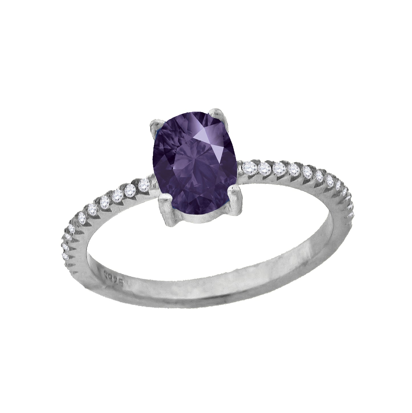 Sterling Silver Womens White Purple Oval Cubic Zirconia Bridal Anniversary Wedding Engagement Band Ring
