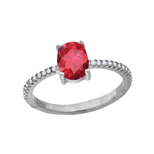 Sterling Silver Womens White Red Oval Cubic Zirconia Bridal Anniversary Wedding Engagement Band Ring