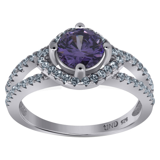 Sterling Silver Womens White Purple Cubic Zirconia Bridal Anniversary Wedding Engagement Band Ring