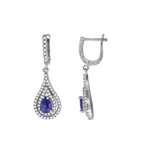 Sterling Silver Womens Cubic Zirconia Tear Drop Dangle Earrings