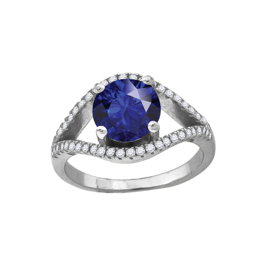 Sterling Silver Womens Royal Blue Round Cubic Zirconia Fancy Bridal Anniversary Wedding Engagement Band Ring