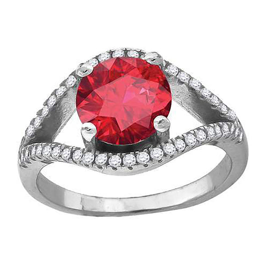 Sterling Silver Womens Red Round Cubic Zirconia Fancy Bridal Anniversary Wedding Engagement Band Ring