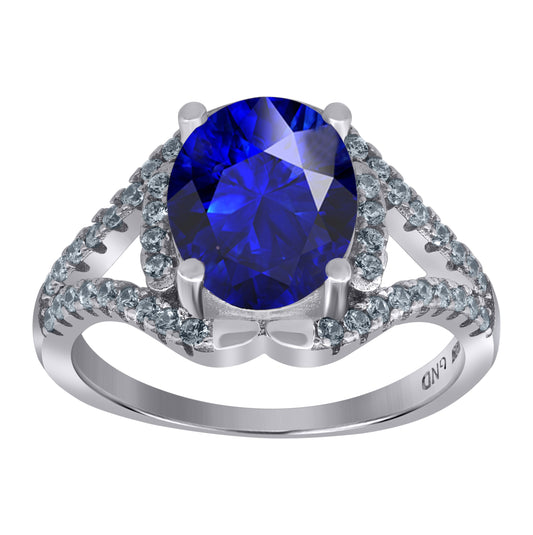 Sterling Silver Womens Royal Blue Oval Cubic Zirconia Fancy Bridal Anniversary Wedding Engagement Band Ring