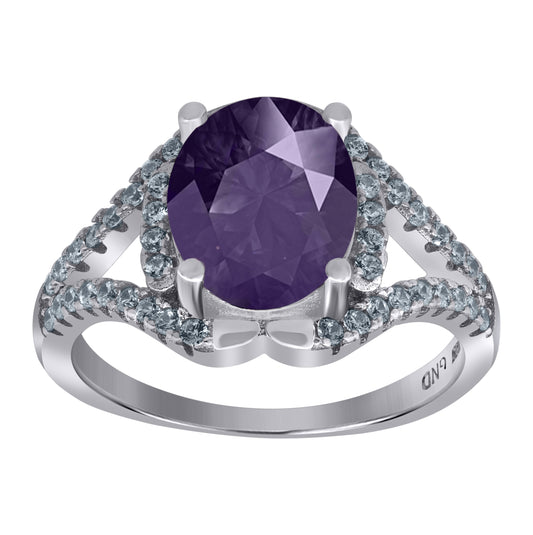 Sterling Silver Womens Purple Oval Cubic Zirconia Fancy Bridal Anniversary Wedding Engagement Band Ring