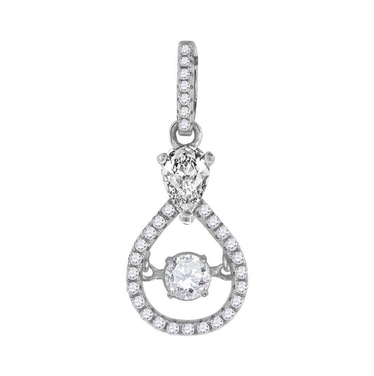 Sterling Silver Womens Sparkling Shaking Cubic Zirconia In Center Of Tear Drop Pendant Charm