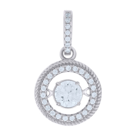 Sterling Silver Womens Sparkling Shaking Cubic Zirconia In Center Of Round Pendant Charm