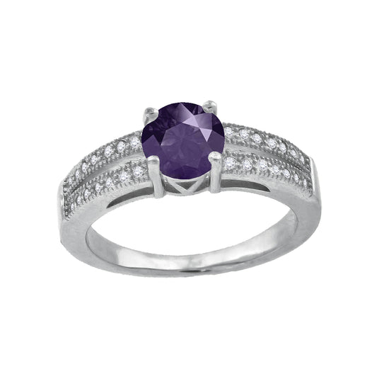 Sterling Silver Womens Purple Cubic Zirconia Fancy Bridal Anniversary Wedding Engagement Band Ring