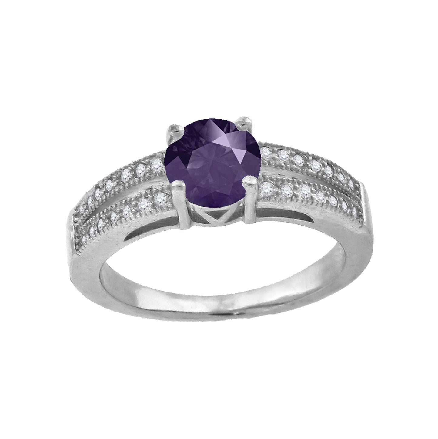 Sterling Silver Womens Purple Cubic Zirconia Fancy Bridal Anniversary Wedding Engagement Band Ring